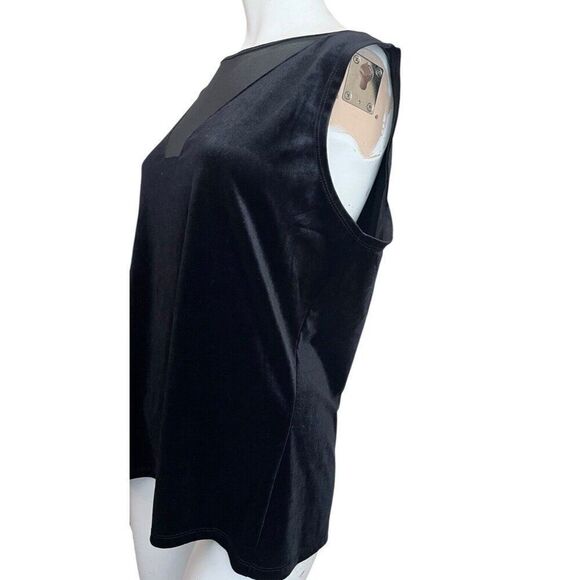Ladies Large Black Velvet Sleeveless Blouse Mesh V Neck Party Top Stretch NWT - Picture 2 of 5